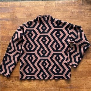 Zoe & Claire octagon print viscose blend funnel neck black brown sweater size S​